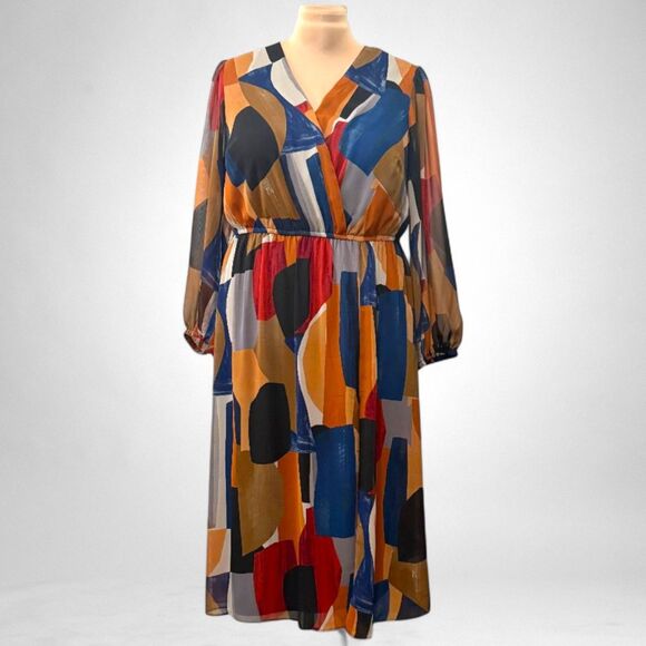SIGNATURE By Robbie Bee Plus Size Printed Faux-Wrap Long-Sleeve Dress, NWT! 16W - Picture 1 of 10